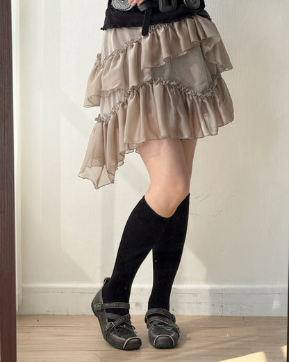 SK210 Cancan Skirt - White | Mocha