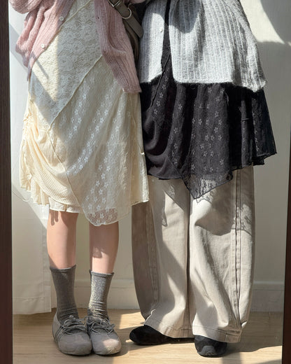 DS285 Lace-trimmed Shirred Patch OPS - Ivory | Black