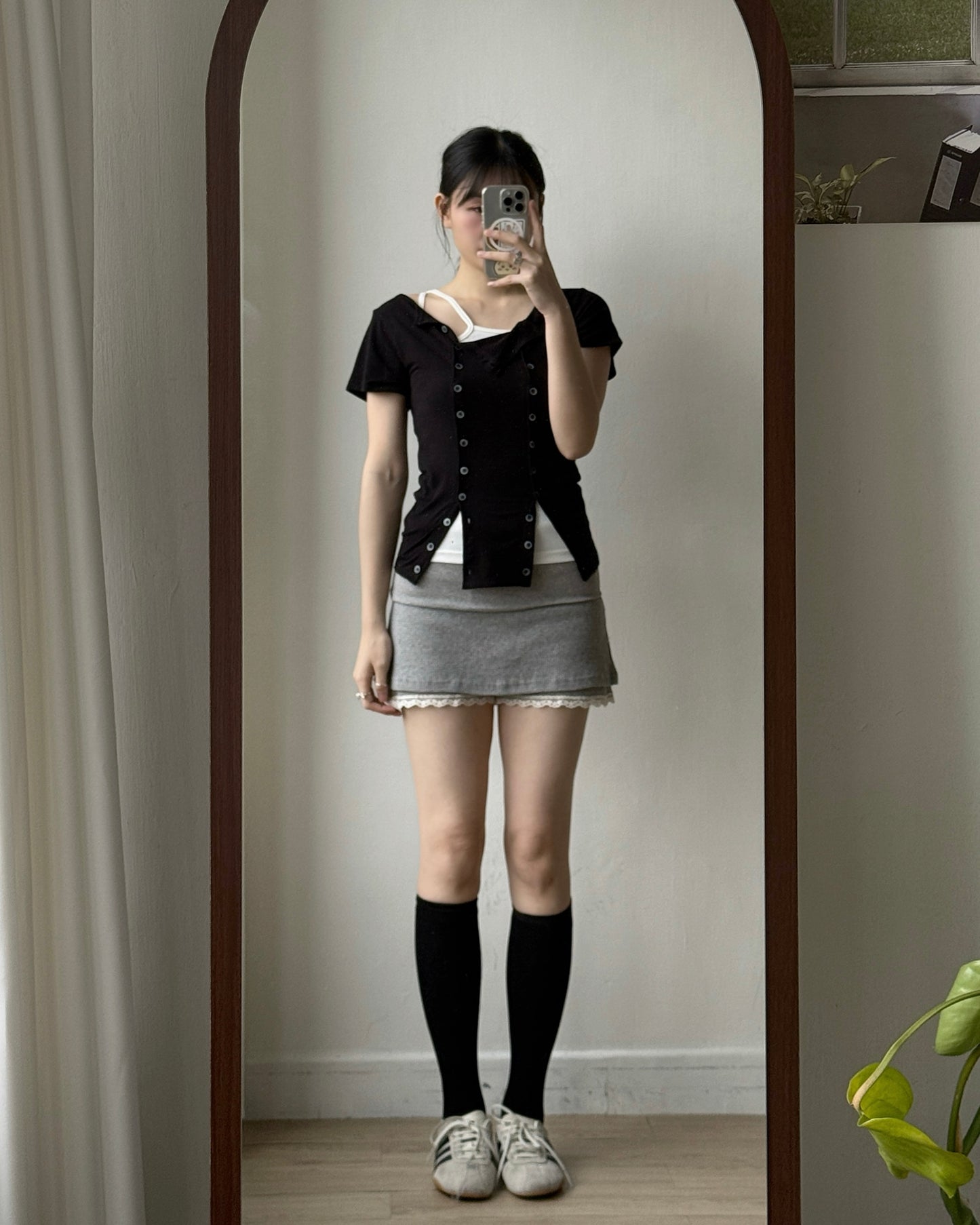 TP588 Button Tee - White | Black