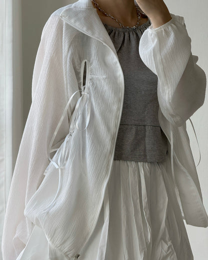 JK046 Ribbon Jacket - White | Skyblue
