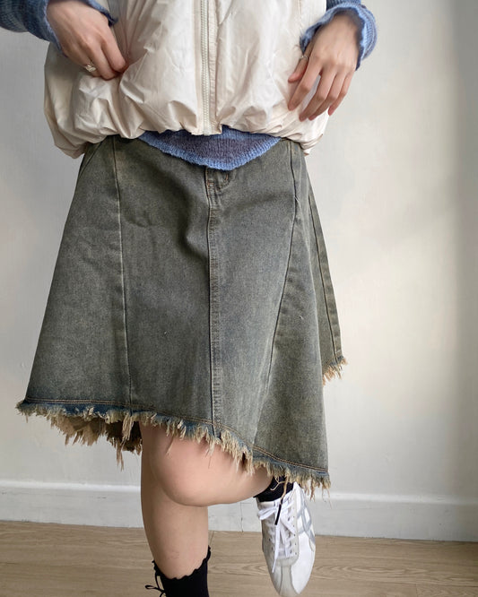 SK181 Irregular Ruffle Skirt - Gray | Black