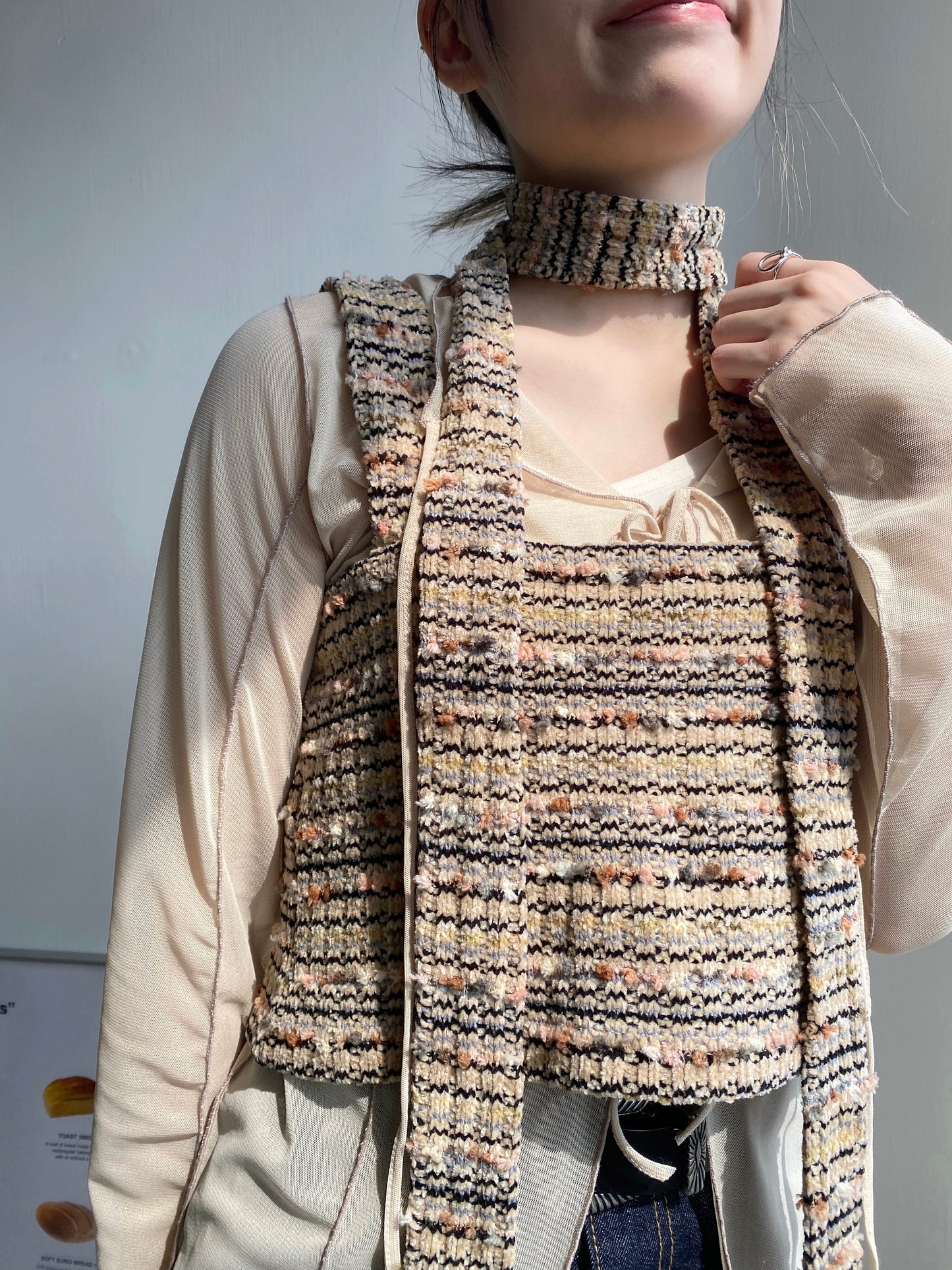 現貨 VT227 Stripe Vest - Beige | Navy
