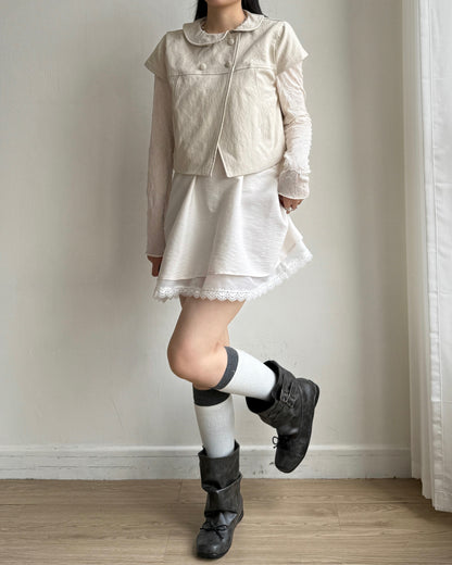 VT327 Cozy Pocket Short Vest - Ivory | Charcoal
