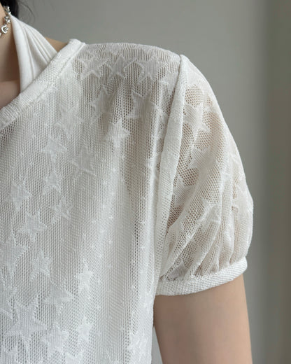 TP595 Star Sheer Blouse - White | Black