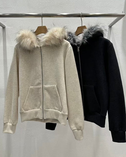 JK043 Trimmed Zip-up Jacket - Ivory | Gray