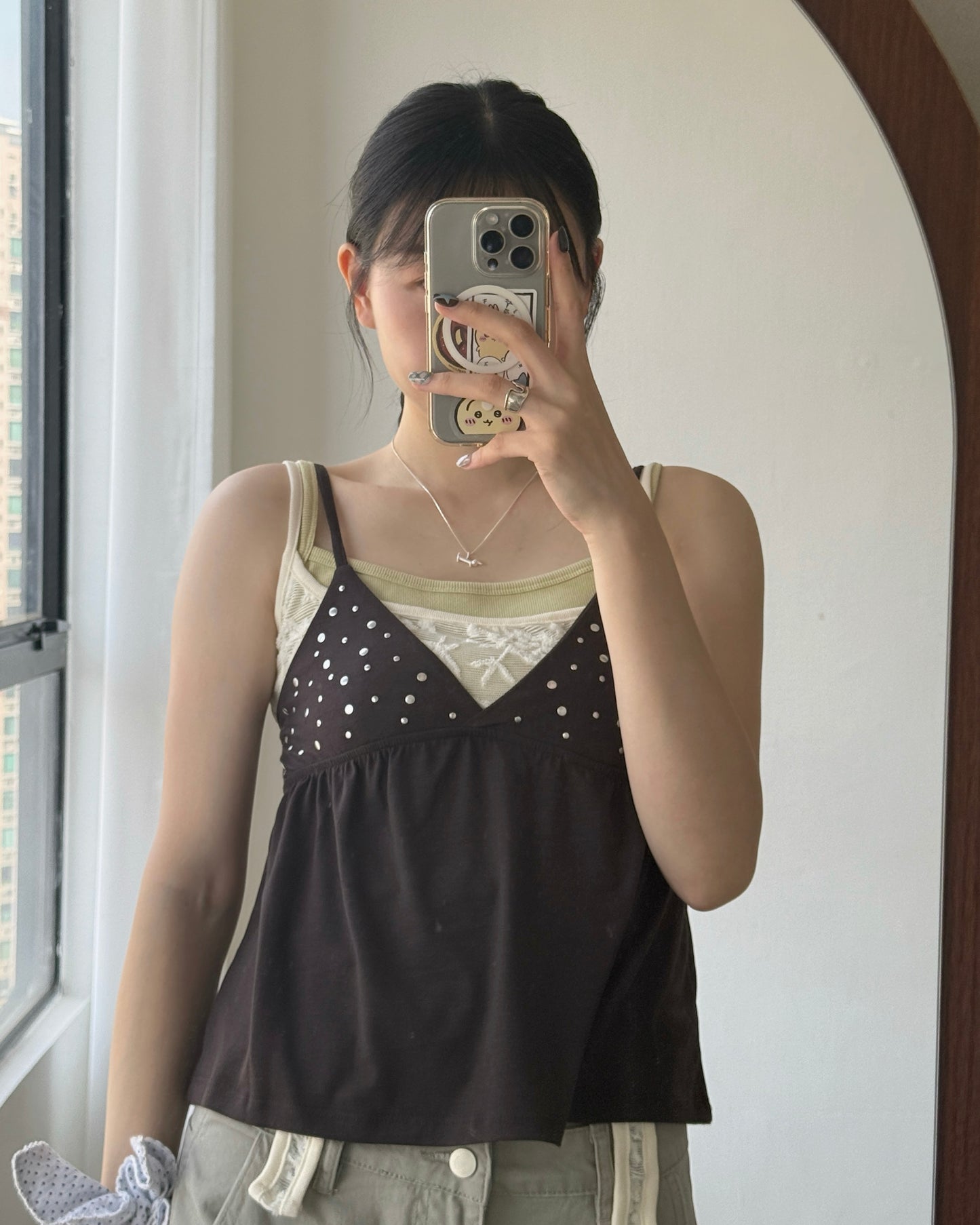 VT315 Beaded Frill Vest - Black | Pink