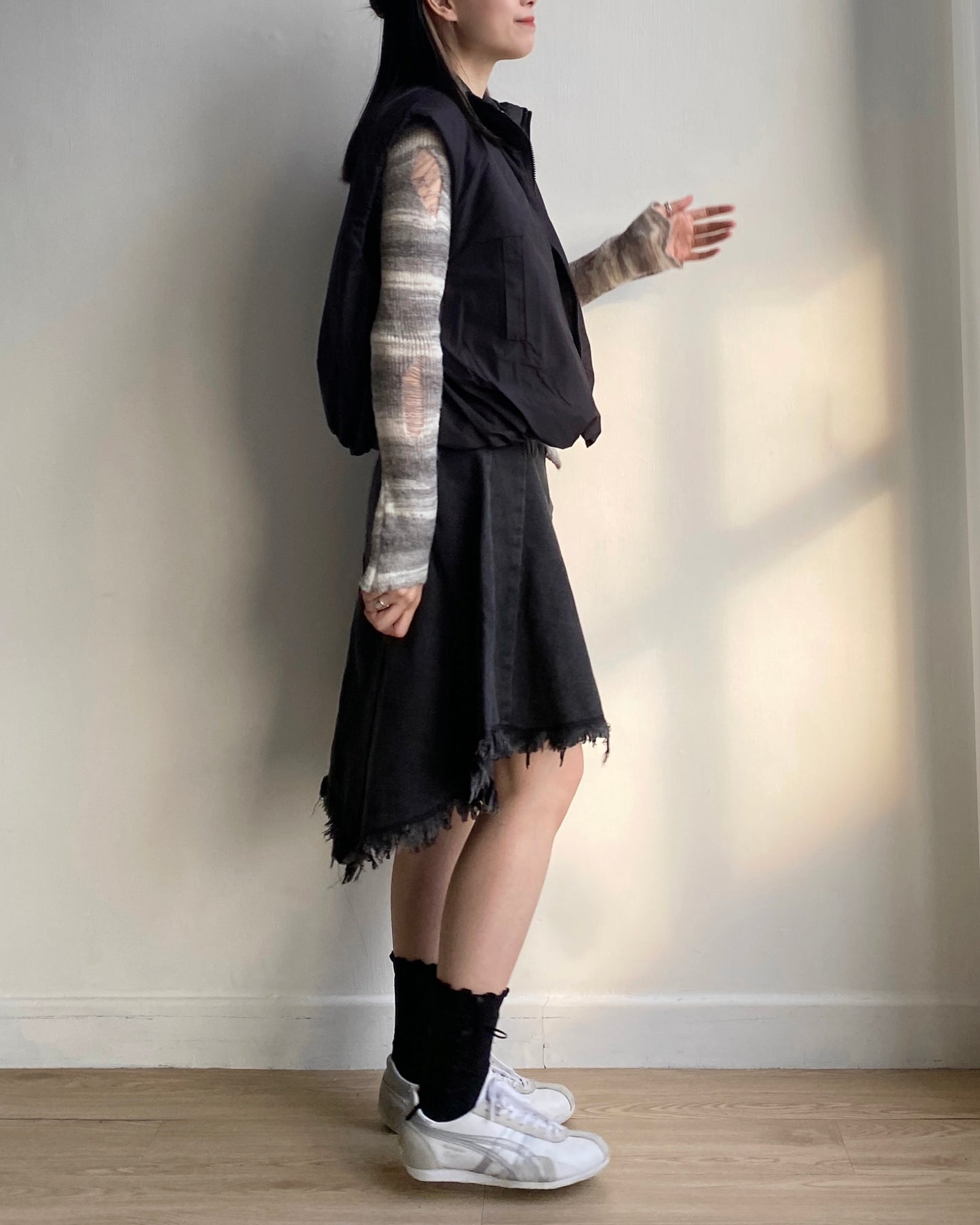 SK181 Irregular Ruffle Skirt - Gray | Black