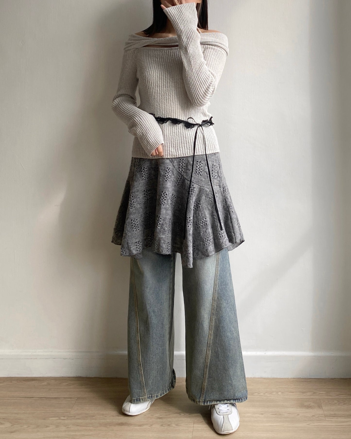 現貨 SK179 Twist Pattern 2Way Skirt - Ivory | Gray