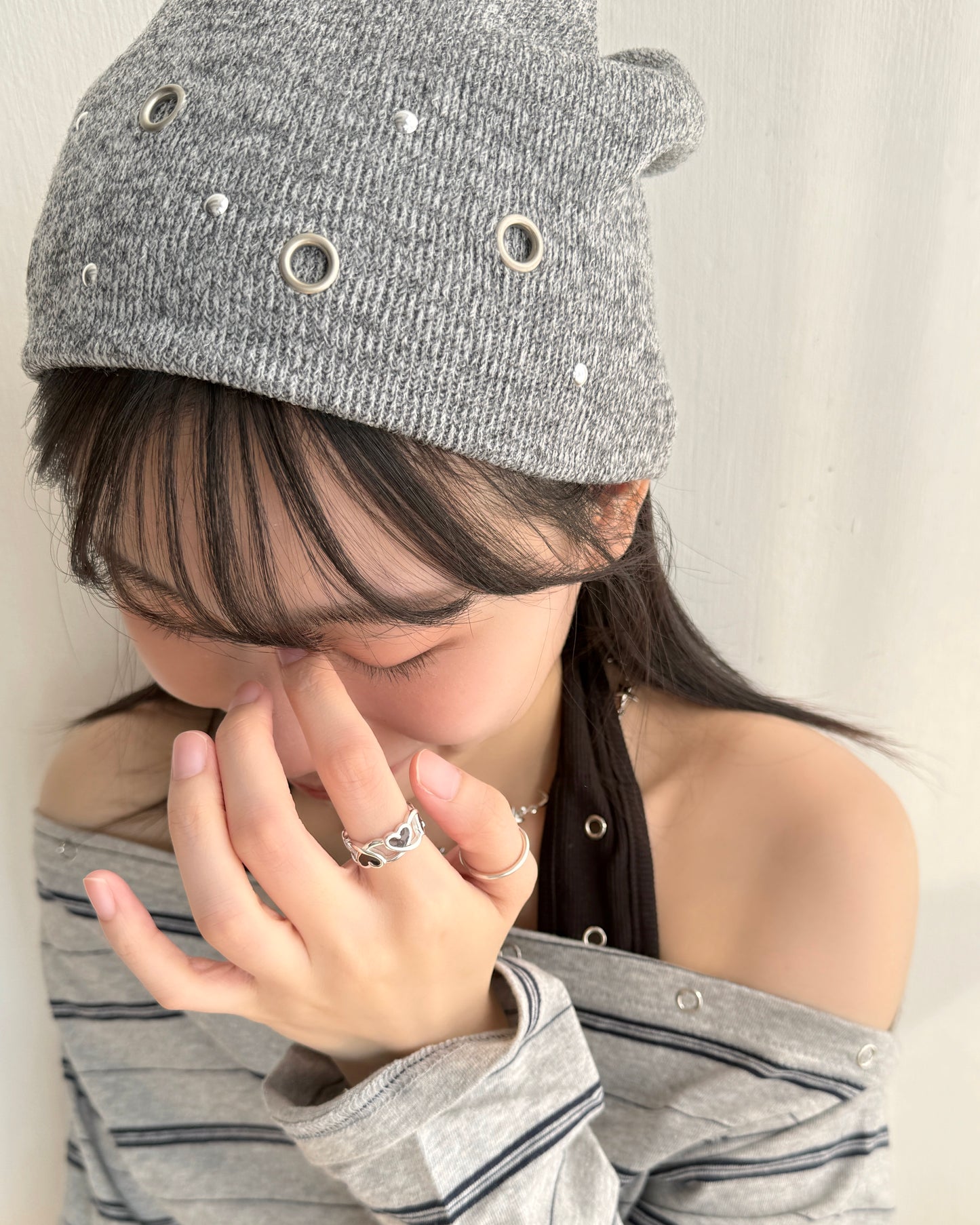 KA389 Knit Hat - Gray | Ivory | Black