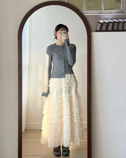 SK213 Ruffle Cancan Skirt - Ivory | Gray
