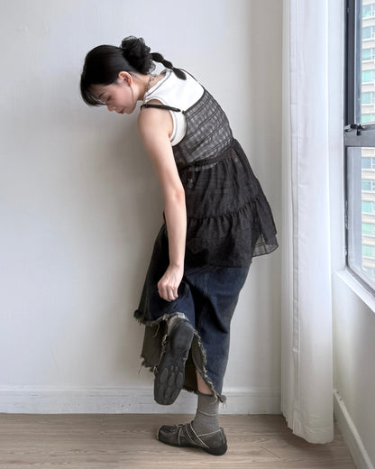 SK196 Dirty Crack Denim Skirt - Navy