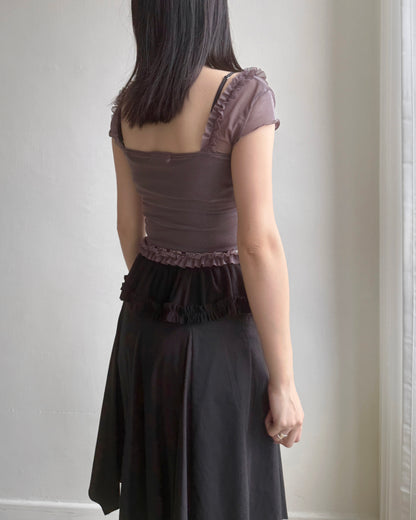 TP529 Ruffle Mesh Top - White | Black | Gray