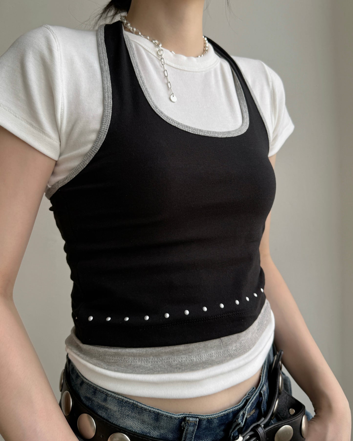 VT301 Studded Halter Vest - Brown | Black | Charcoal