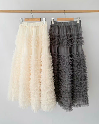 SK213 Ruffle Cancan Skirt - Ivory | Gray