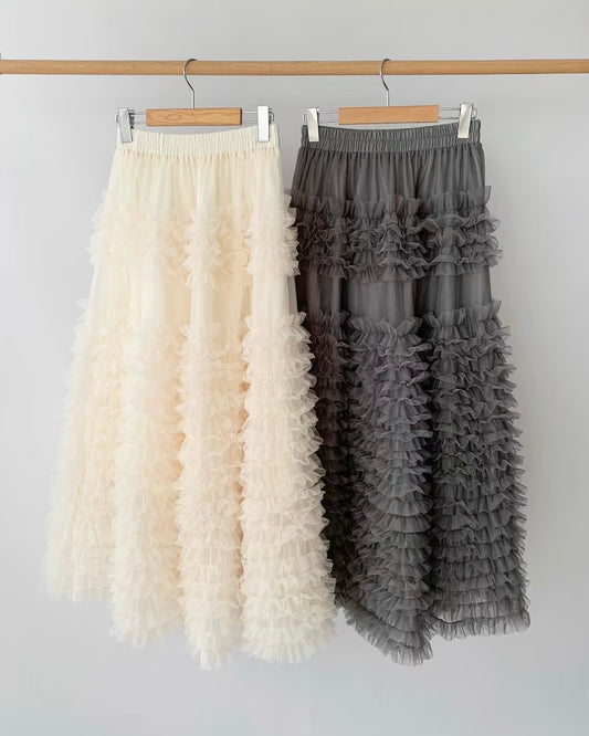 SK213 Ruffle Cancan Skirt - Ivory | Gray