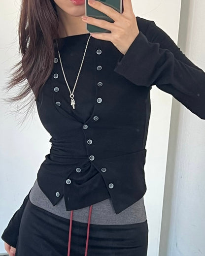 TP571 Button Top - Black | White