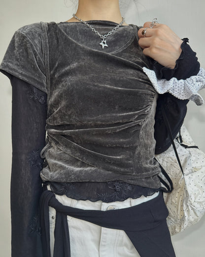 VT332 Velvet Drawstring Vest - Ivory | Beige | Charcoal