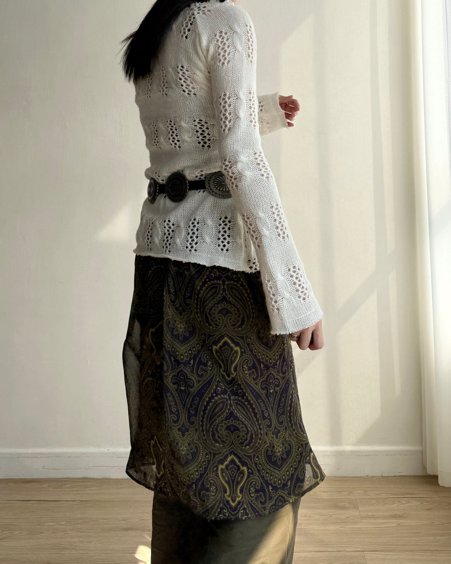 SK211 Paisley Chiffon Skirt - Khaki