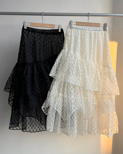 SK209 Lace Layer Skirt - White | Black