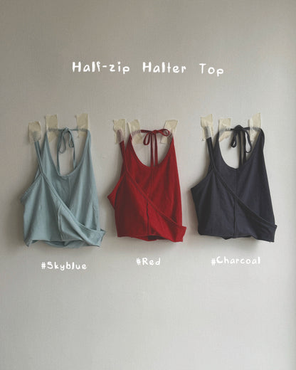 VT283 Half-zip Halter Top - Red | Skyblue | Charcoal