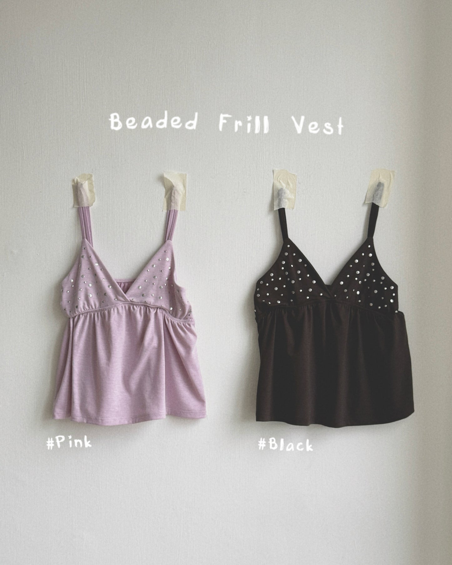 VT315 Beaded Frill Vest - Black | Pink