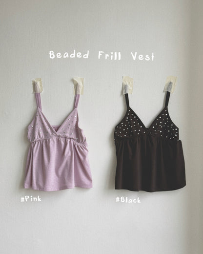VT315 Beaded Frill Vest - Black | Pink