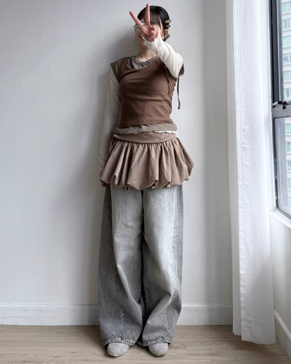 VT263 Balloon Bustier - Beige | Black