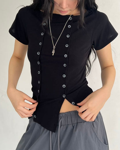 TP588 Button Tee - White | Black
