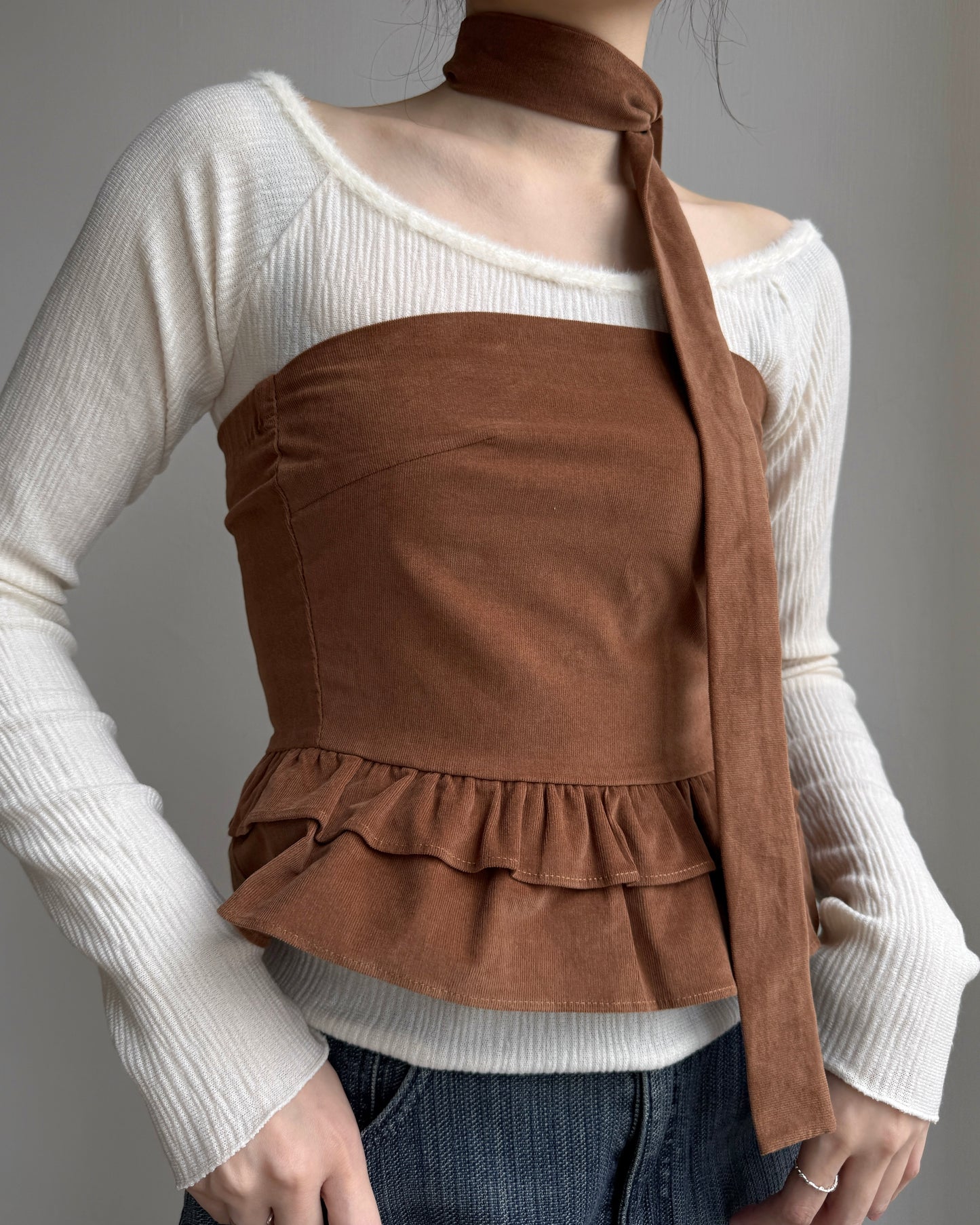 TP567 Corduroy Muffler Top - Mocha | Black