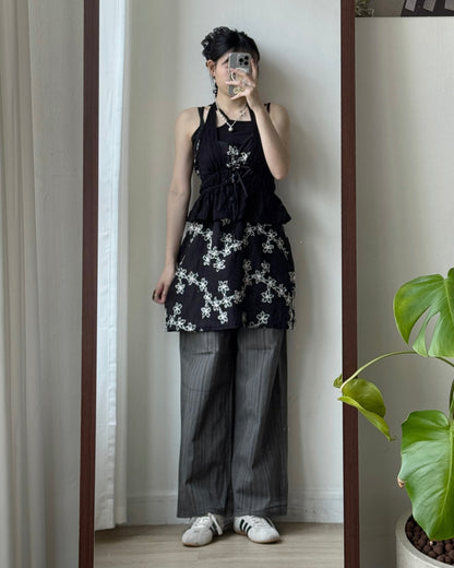 VT296 Half Halter Blouse - Ivory | Black