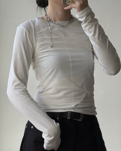 TP577 Mesh Shirring Twinset - White | Gray | Black