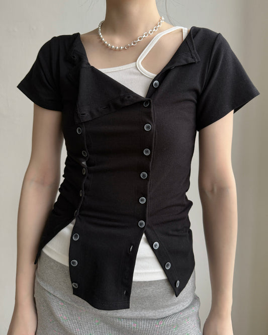 TP588 Button Tee - White | Black