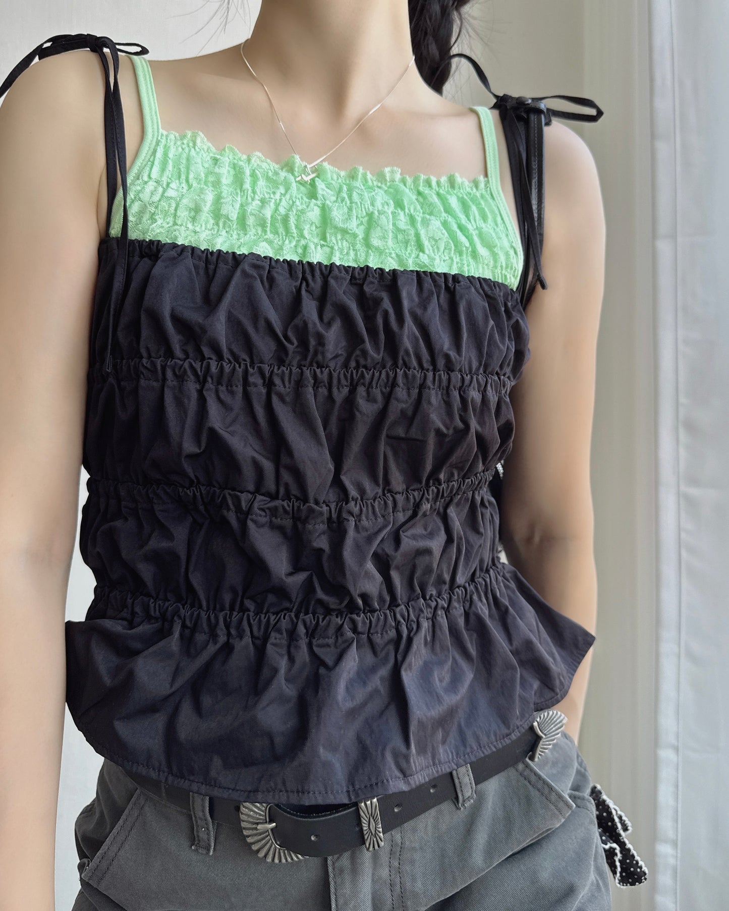 VT321 Lace Vest - Green | Brown | White