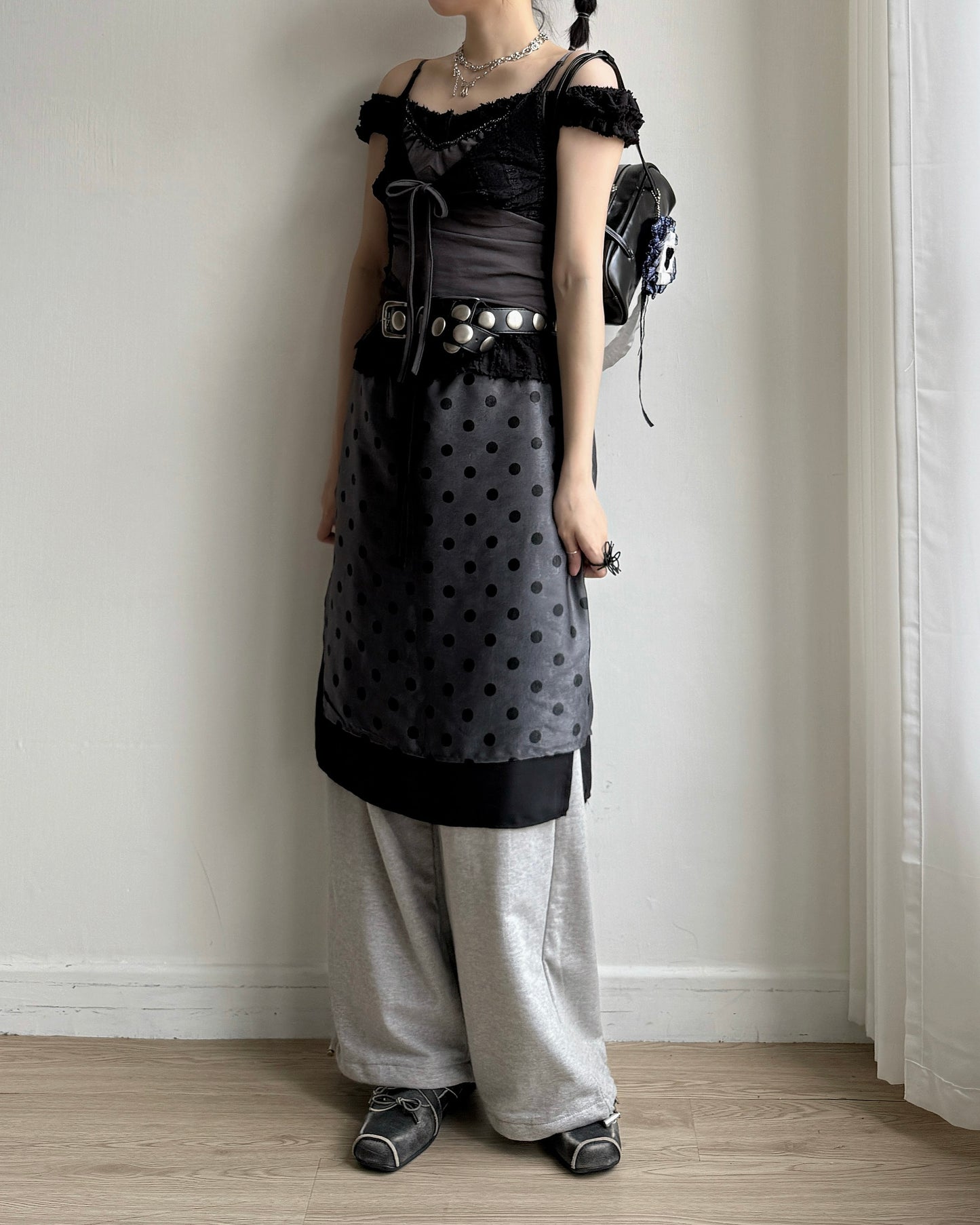 SK219 DotDot Skirt - Skyblue | Charcoal
