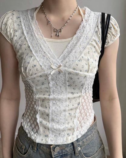 TP589 Floral Youyu TEE - Ivory | Gray