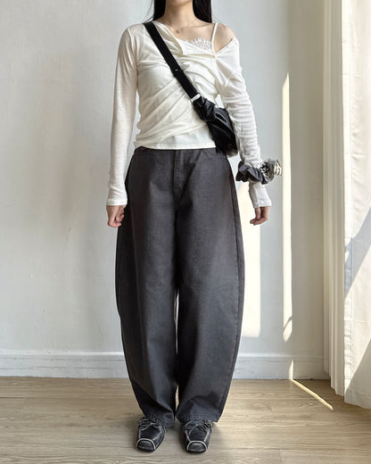 TP622 Ribbed Button Asym Top - Black | Gray | Plum | Charcoal | Mint | Ivory