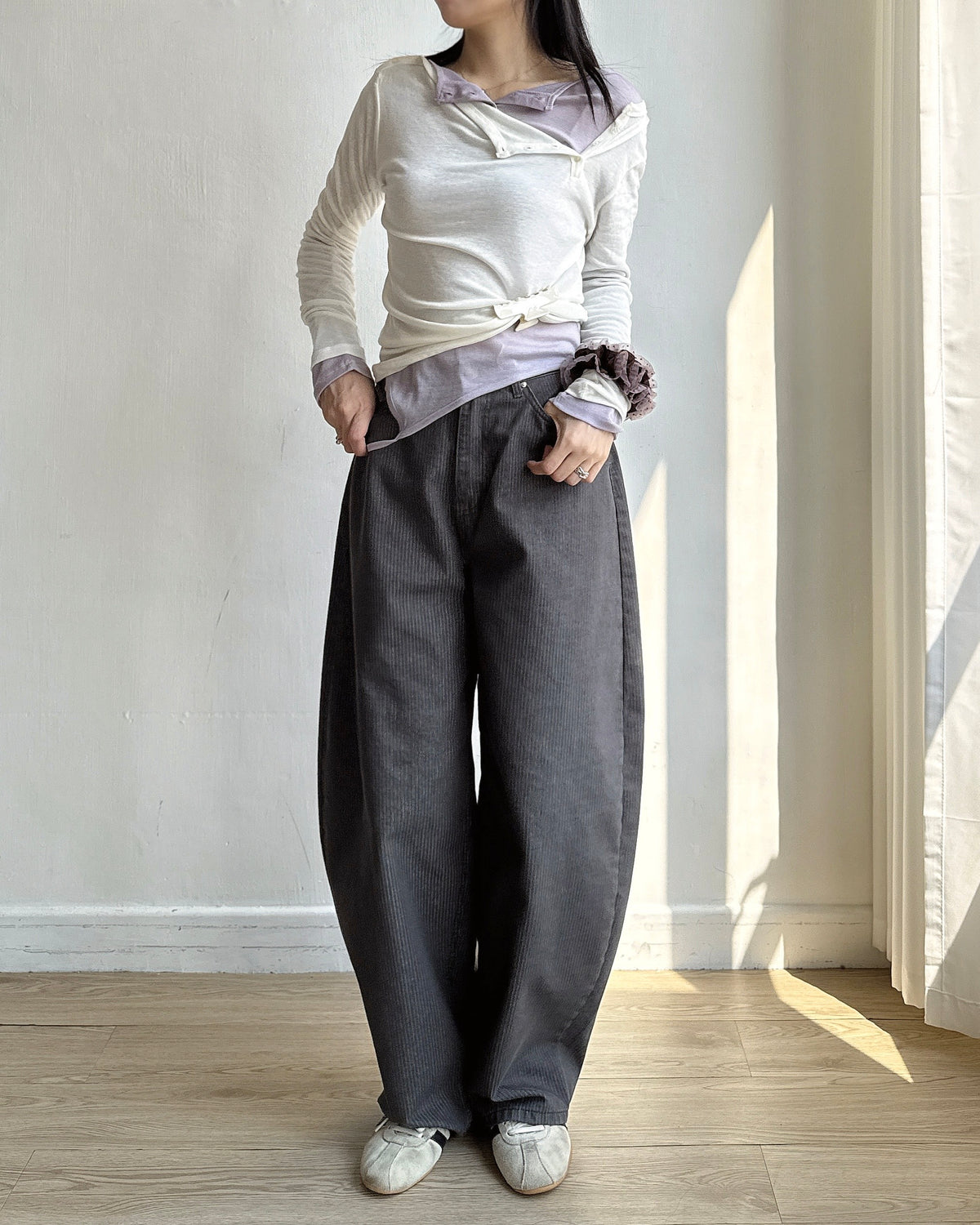 TP623 Ribbed Henley Top - Ivory | Lavender | Gray | Black