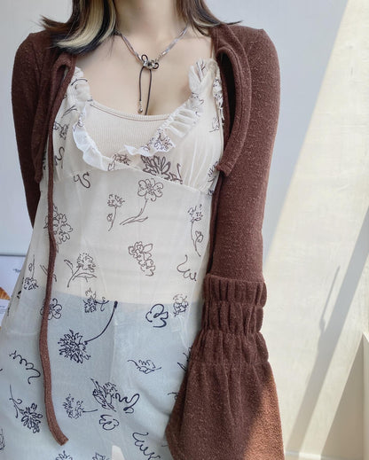 現貨 CD043 Flare Sleeve Crop Cardigan - Brown | Ivory