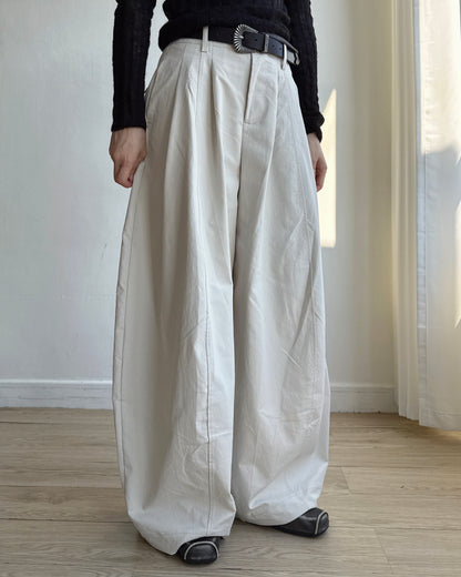 PT086 Balloon Wide Pants - Ivory | Black