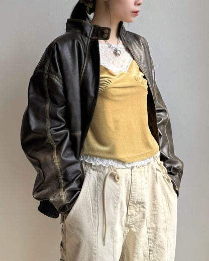 🐏早鳥限定優惠 JK042 Peer Leather Jacket - Dark Brown | Black