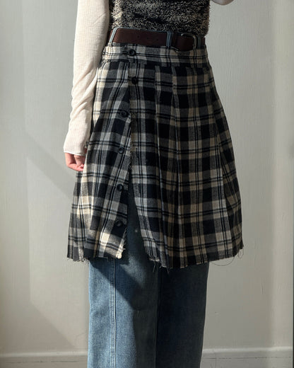SK207 格子鈕扣2WAY裙子 - Brown | Black