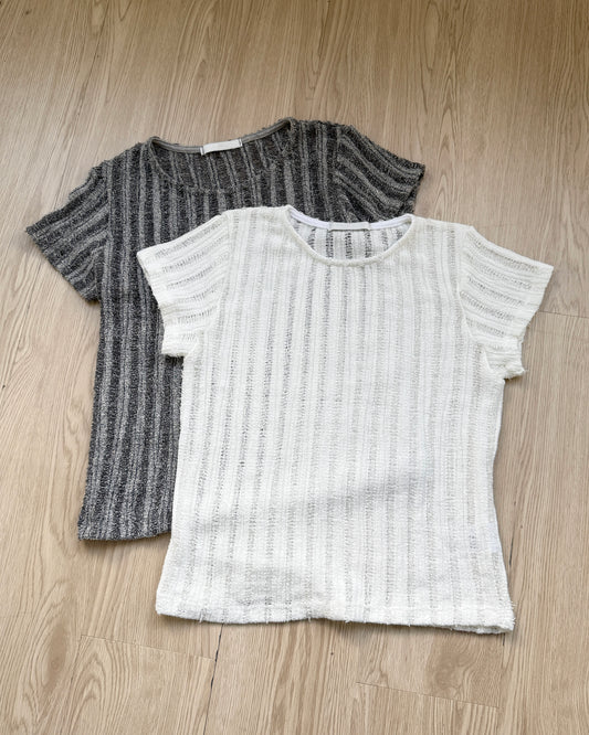 TP539 Knit Top - White | Charcoal