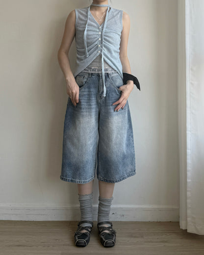 VT312 Ruched Knit Vest - Light Blue | Gray | Black