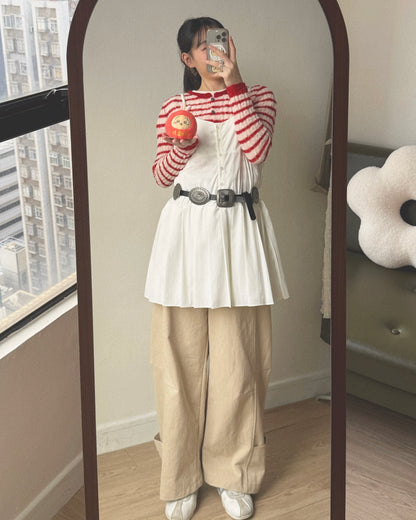 DS288 Button Pleated OPS - White | Black