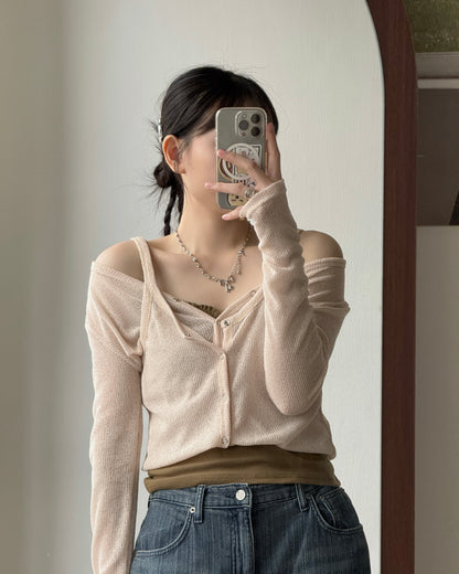 VT302 Two Fold Cardigan - Beige | Blue | Black