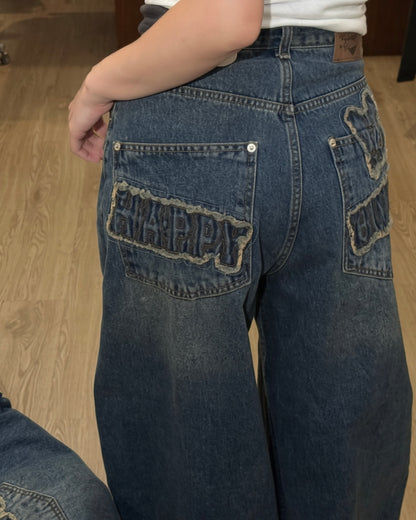 早鳥優惠🐰 JN069 Bunny Patchwork Banana Jeans