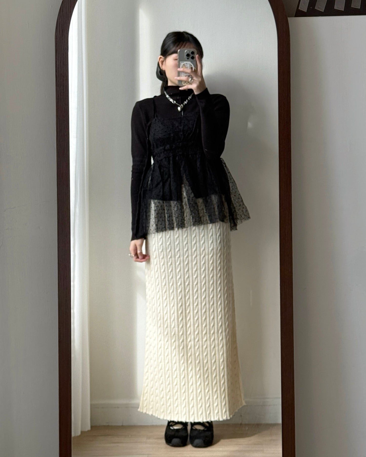 SK206 Cable Skirt - Ivory | Black