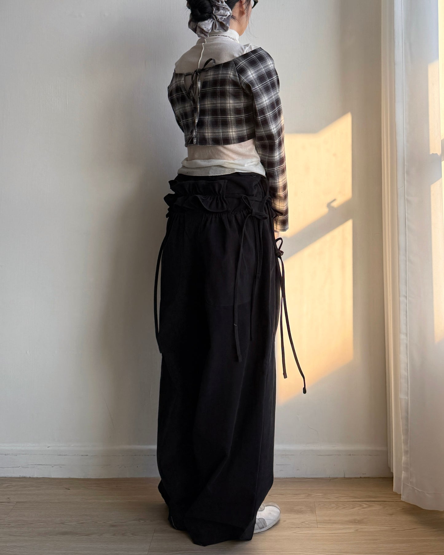 PT077 蝴蝶皺褶休閑褲(連腰帶) - Brown | Black