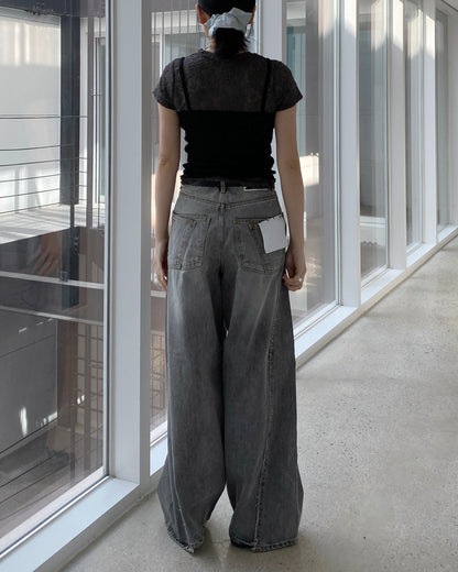 TP510 Lace Sheer Top - Gray | White