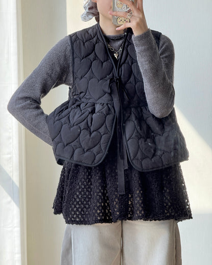 🐏早鳥限定優惠 VT267 Heart Quilted Vest - Khaki | Black